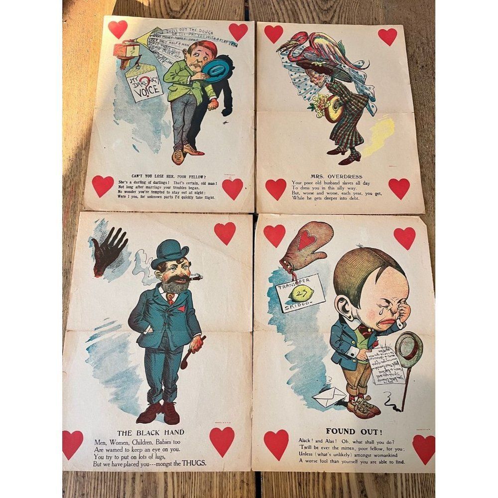 Antique vintage vinegar valentine lot of 4 penny dreadfuls.